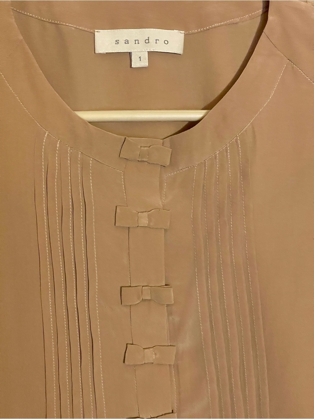 Sandro Taupe Sleeveless Pleated Bow-Front Camisole - Picture 2 of 4